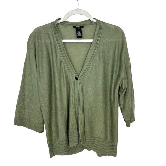 Lafayette 148 New York Sweater Women's Small Green Linen 3/4 Sleeve Cardigan - Picture 1 of 15